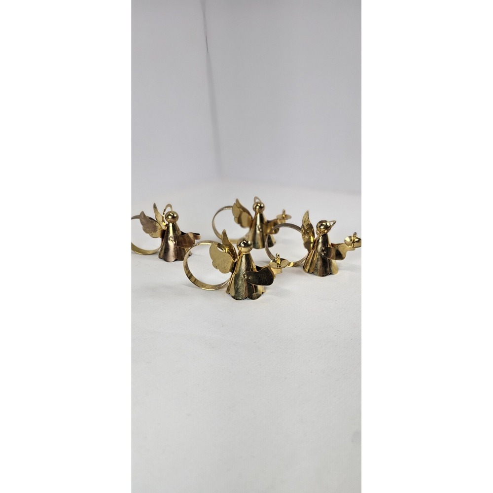 Vintage Brass Candle Holding Angel Napkin Rings Set Of 4  Hong Kong Gold Tone